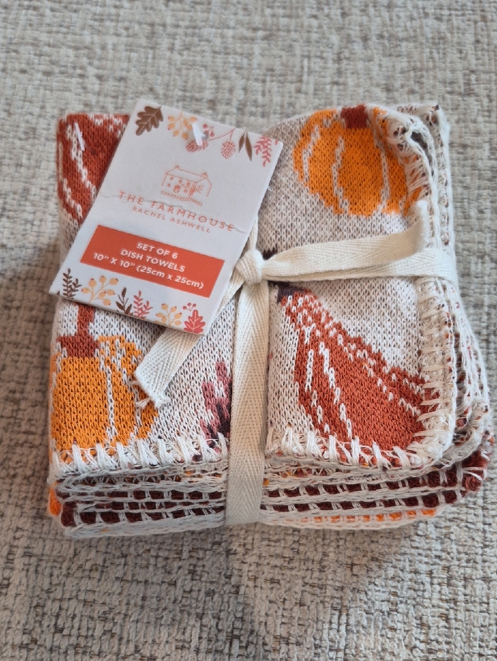 The Farmhouse Set of 6 Organic Cotton Dish Towels Autumn theme NEW